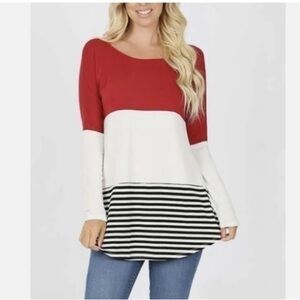 HYFVE HYFVE HYFVE color block long sleeve rayon lace back striped tunic shirt M